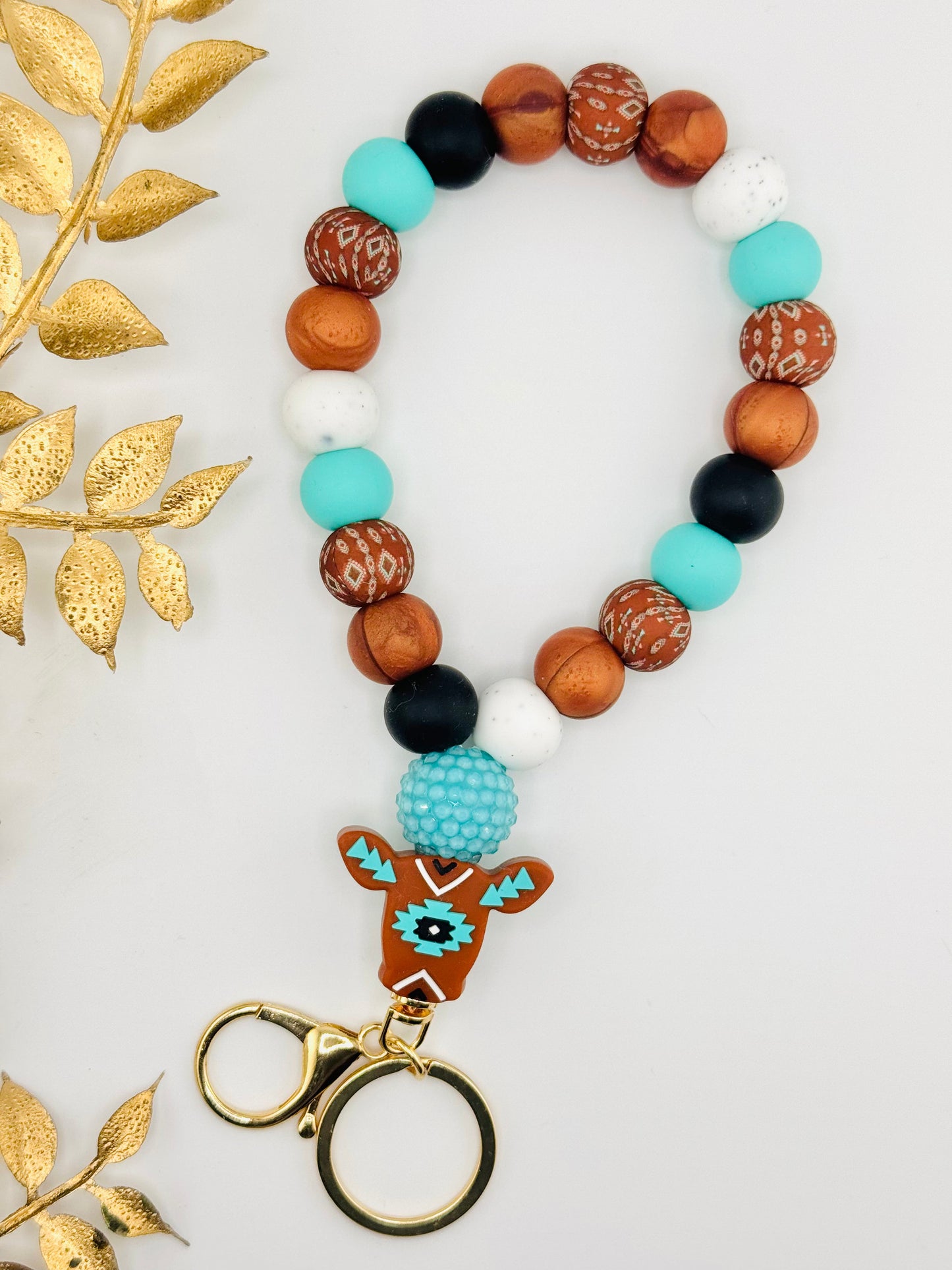Teardrop Wristlet - Rust Aztec Cow