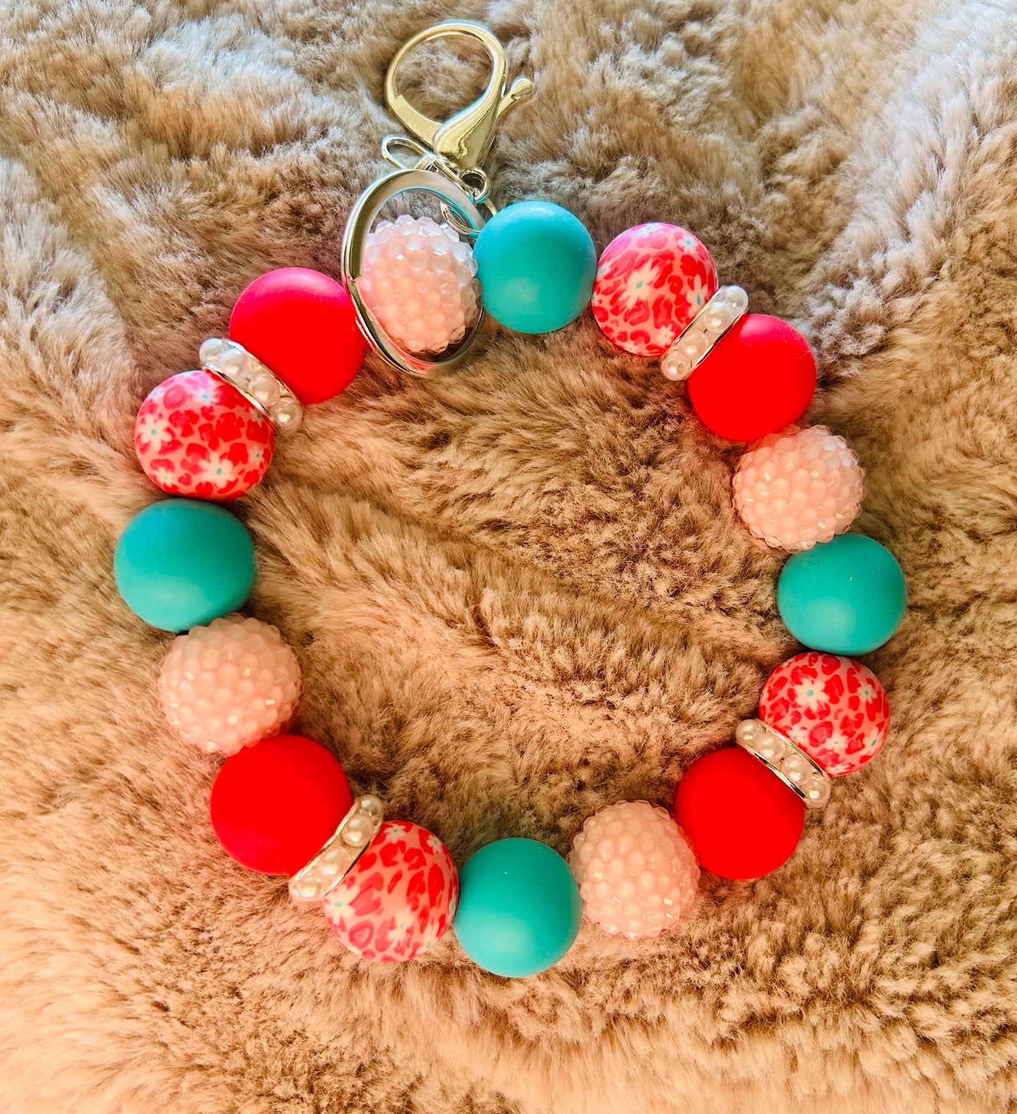 Hot Pink/Teal Cheetah Daisy Wristlet