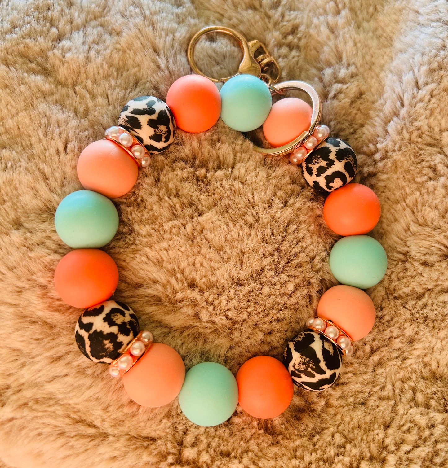 Cheetah/Peach/Teal Wristlet