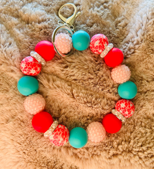 Hot Pink/Teal Cheetah Daisy Wristlet