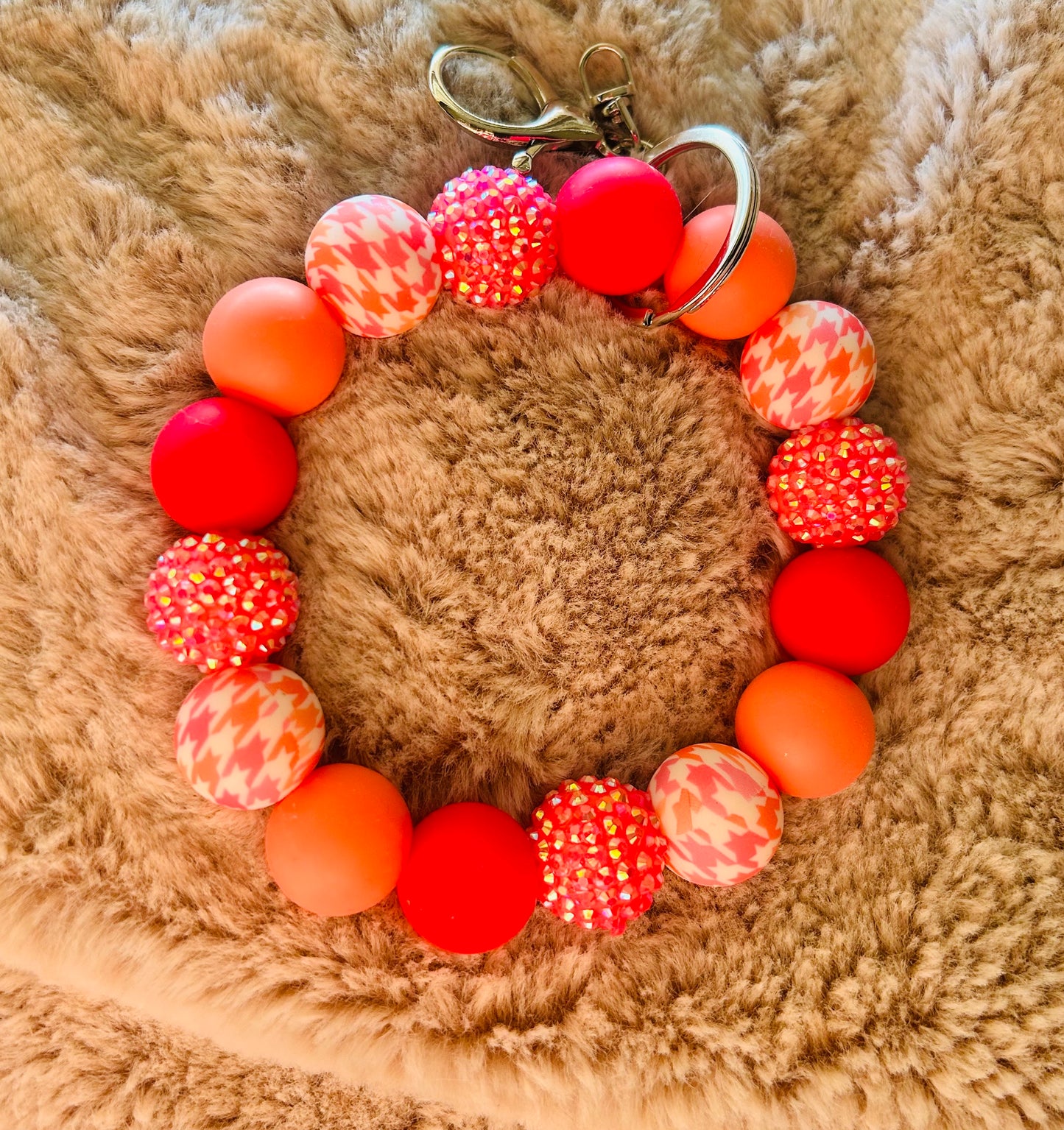 Hot Pink/Orange Houndstooth Wristlet