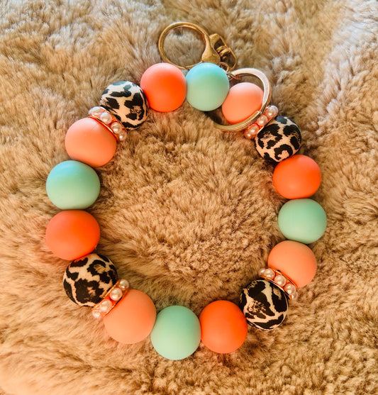 Cheetah/Peach/Teal Wristlet
