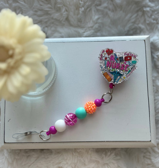 Beaded Badge Reel with Clip