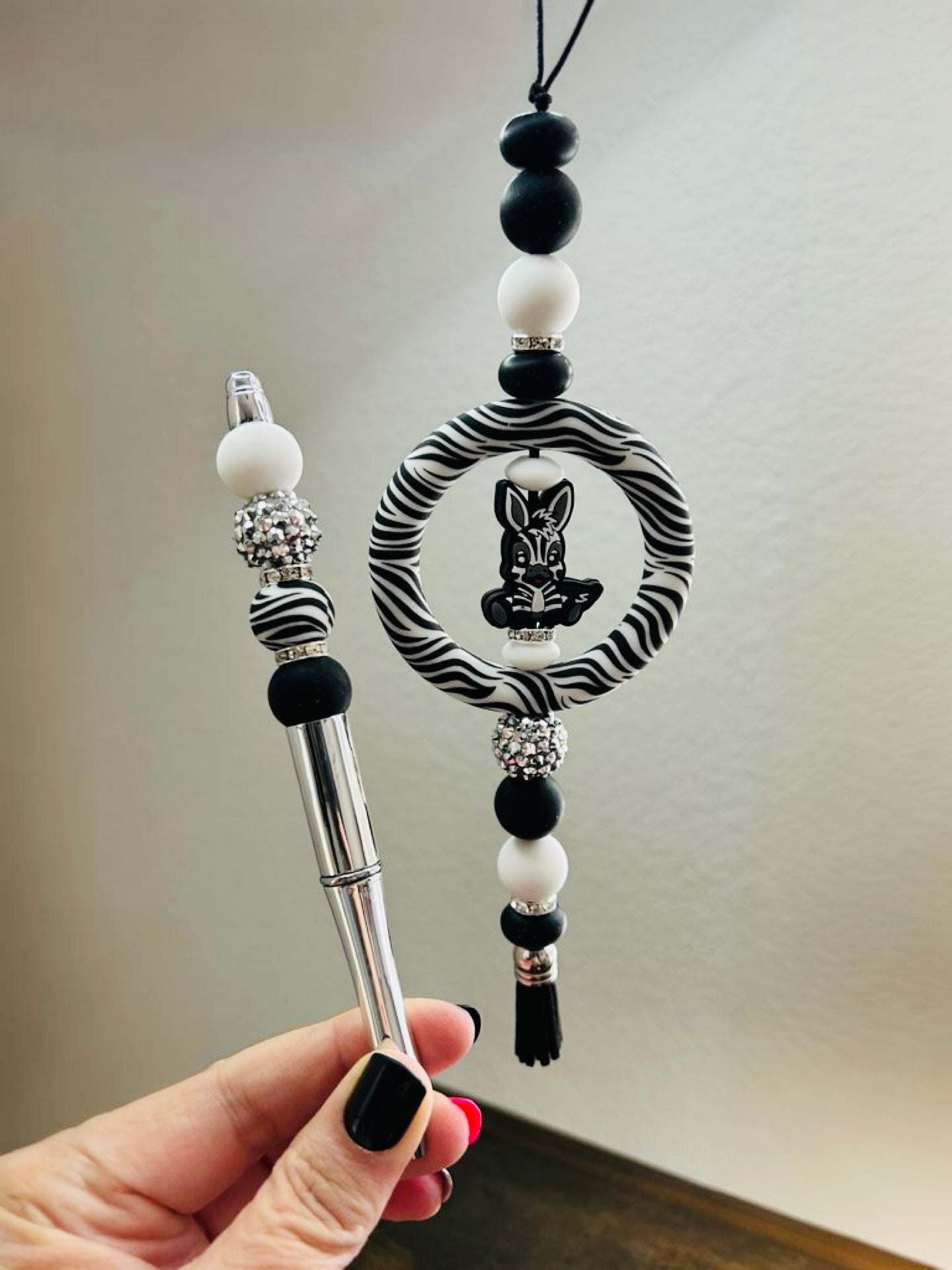 Zebra Car Charm & Pen Set