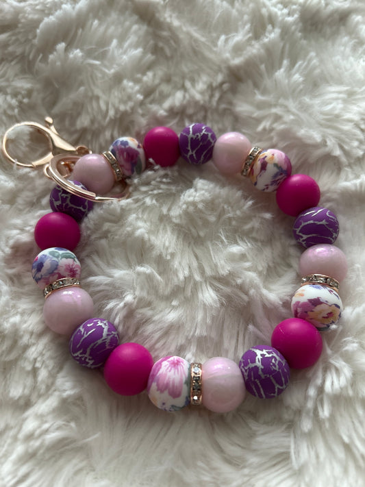 Purple Floral Wristlet