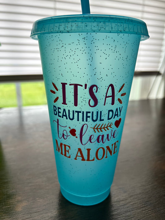 24oz Plastic Tumbler w/Straw & Decal