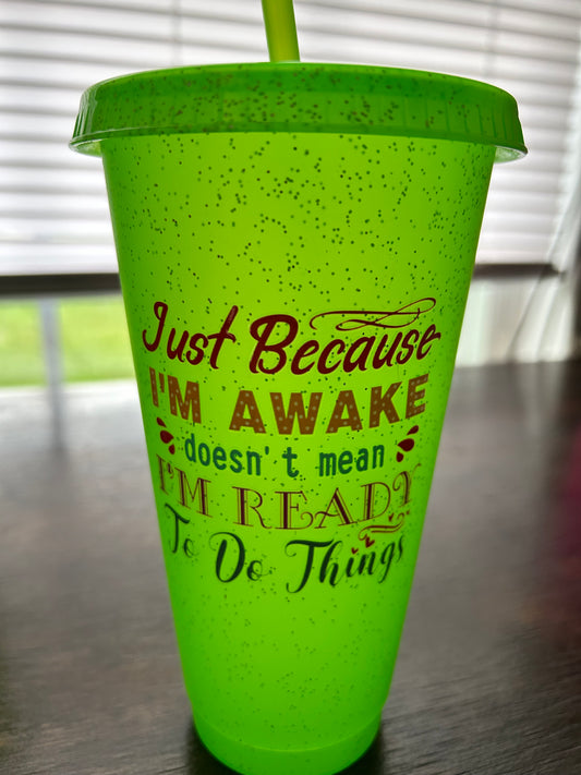 24oz Plastic Tumbler w/Straw & Decal